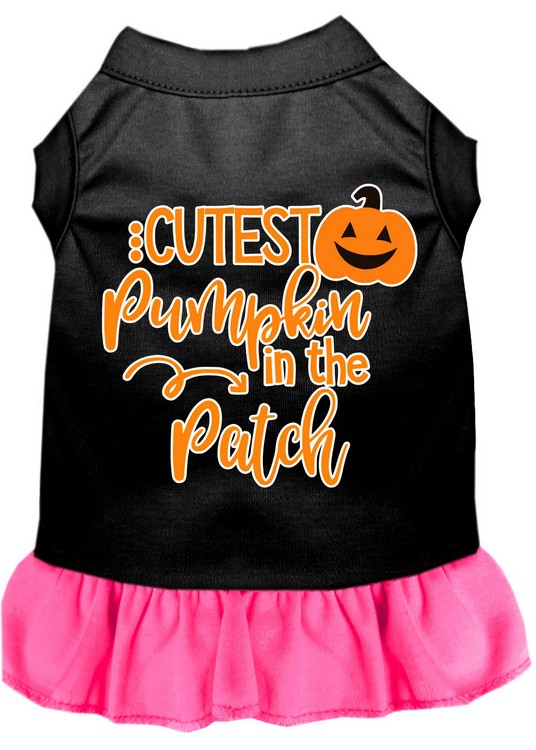 Cutest Pumpkin in the Patch Screen Print Dog Dress Black with Bright Pink XXL